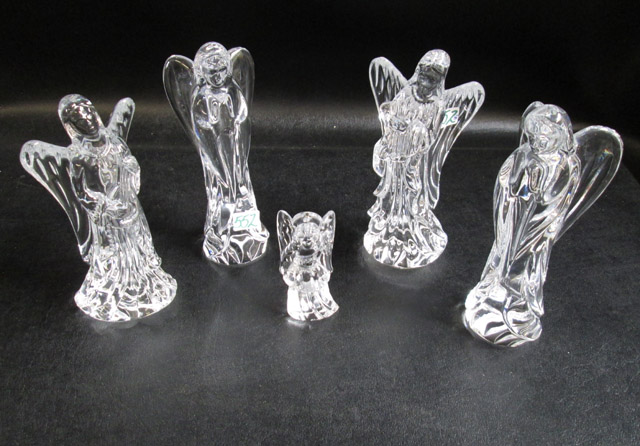 Appraisal: FIVE WATERFORD CRYSTAL FIGURINES pair of Angel with Lutes and