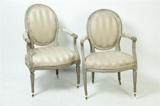 Appraisal: PAIR OF FAUTEILS France late th century mixed woods Louis