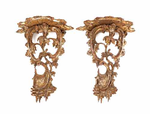 Appraisal: Pair of Georgian style carved giltwood wall brackets early th