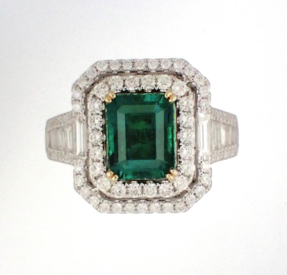 Appraisal: EMERALD DIAMOND AND EIGHTEEN KARAT GOLD RING WITH GIA EMERALD