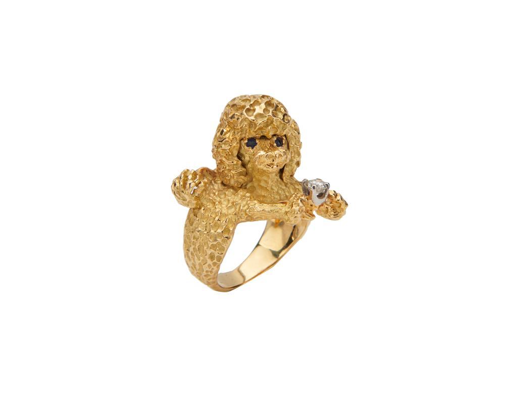 Appraisal: K Gold Diamond and Gemset Poodle Ring in the form