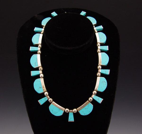 Appraisal: MEXICAN STERLING TURQUOISE NECKLACE AND EARRINGS Traditional southwest design with