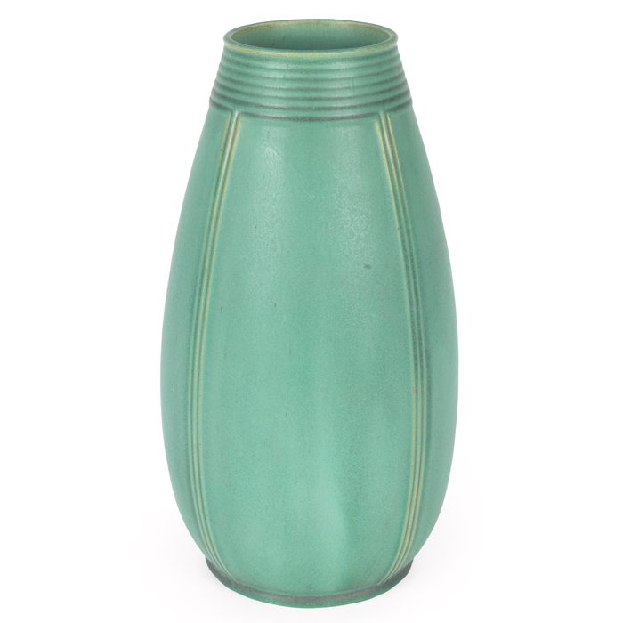 Appraisal: Good Teco vase shape designed by Hugh Garden ribbed design