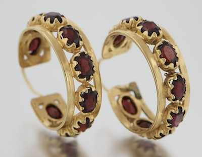 Appraisal: A Pair of Garnet Hoop Earrings Tested k yellow gold