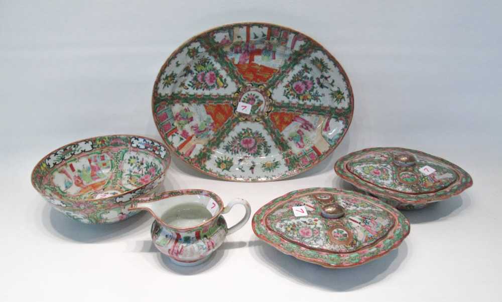 Appraisal: FIVE PIECES CHINESE ROSE CANTON TABLEWARE including one large oval