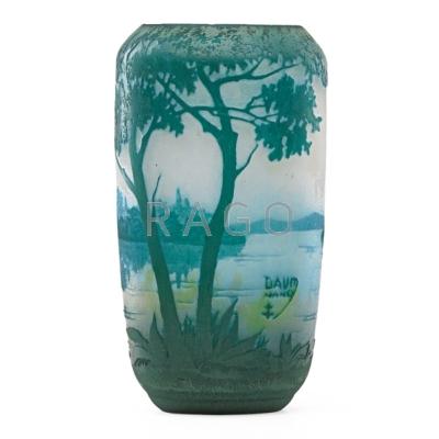 Appraisal: DAUM Cameo glass vase with landscape on frosted ground early