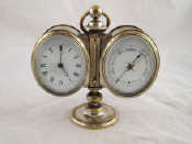 Appraisal: A French combination clock barometer in silver plated brass case