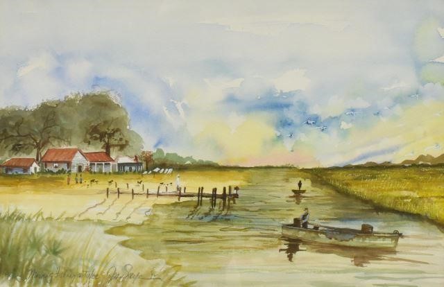 Appraisal: Framed watercolor painting on paper Morning Fishing at Tybee signed