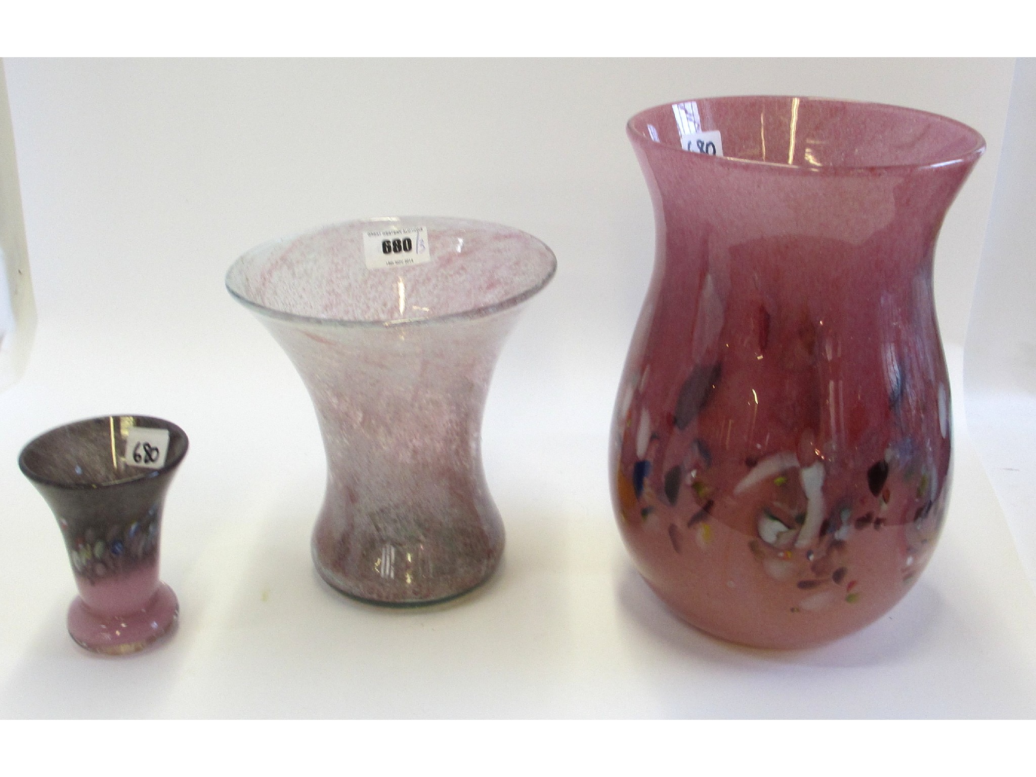 Appraisal: Three Scottish glass vases all in pink hues