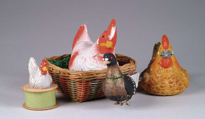 Appraisal: LOT OF FOUR HEN AND BIRD CANDY CONTAINERS One of