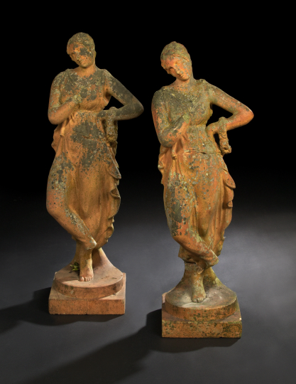 Appraisal: Pair of French Terra Cotta-Tinted Cast-Stone Garden Figures of Classical