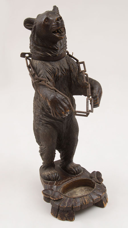 Appraisal: GERMAN CARVED WOOD BEAR-FORMED UMBRELLA STAND MARKED INTERLAKEN Of typical