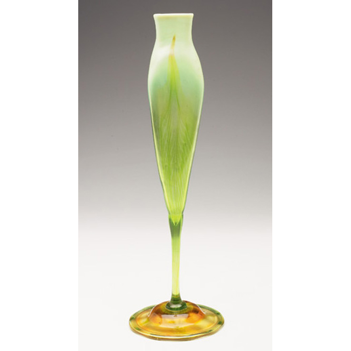 Appraisal: Fine L C Tiffany vase classic three-sided floriform in green