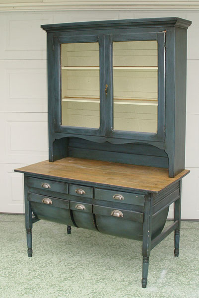 Appraisal: POT BELLY PIECE KITCHEN CABINET Upper part with overhanging cornice