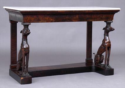 Appraisal: ITALIAN CARVED MAHOGANY CONSOLE TABLE WITH MARBLE TOP The rectangular