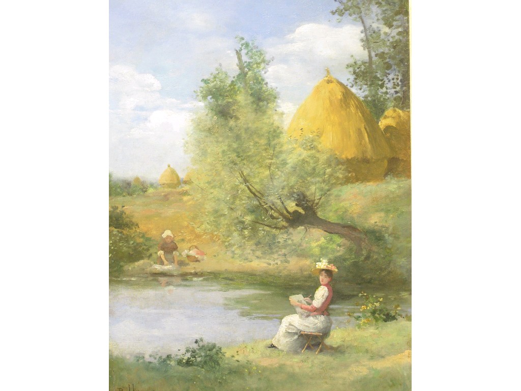 Appraisal: JULES FREDERIC BALLAVOINE d An artist sketching by a Pond