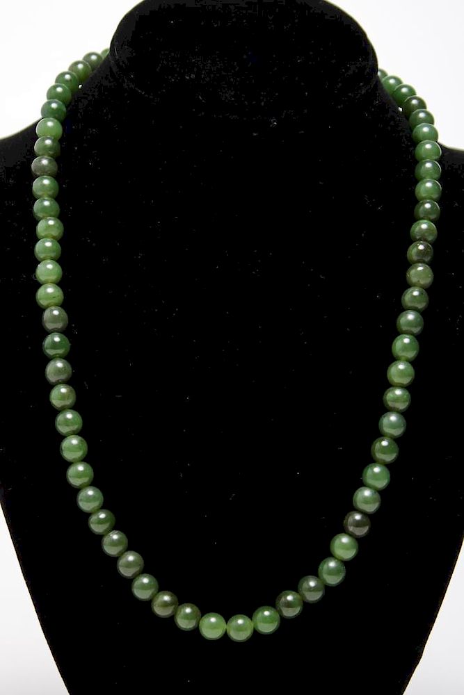 Appraisal: Jade Bead Necklace with K Gold-Filled Clasp Green jade bead