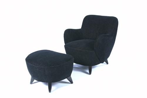 Appraisal: VLADIMIR KAGAN Barrel chair and ottoman upholstered in black velvet