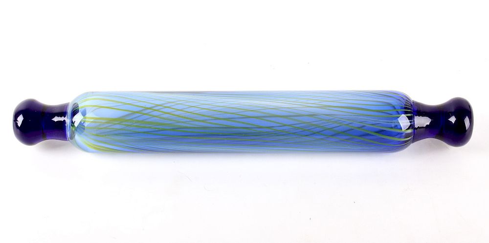 Appraisal: Blown Art Glass Cobalt Blue Striped Rolling Pin For your