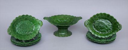 Appraisal: ENGLISH ASSEMBLED GREEN-GLAZED POTTERY TEN-PIECE TEA SET Comprising - in