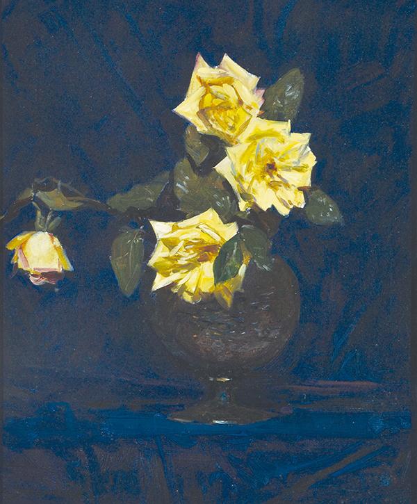 Appraisal: ARTHUR STREETON - Roses Golden Emblem oil on canvas ARTHUR