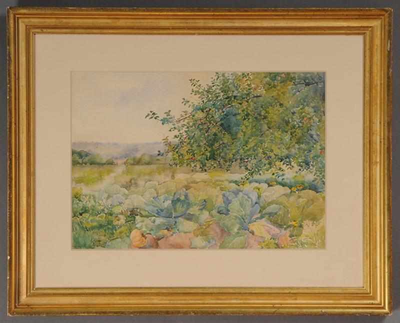 Appraisal: AMERICAN SCHOOL FIELD WITH TREES AND FLOWERS Watercolor on paper