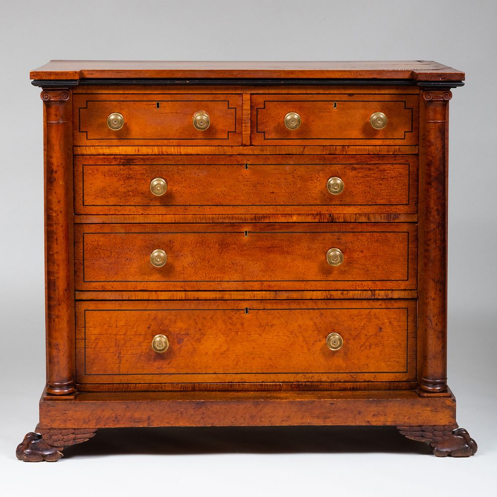 Appraisal: Late Federal Bird's Eye Maple and Ebonized Tall Chest of