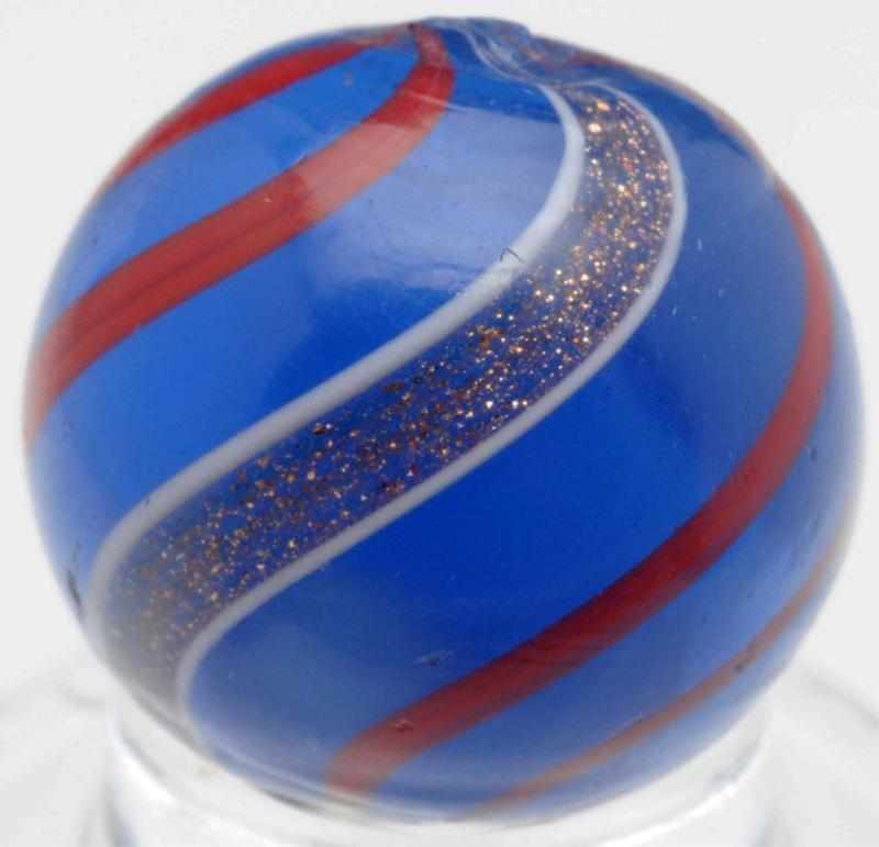 Appraisal: Semi-Opaque Blue Glass Banded Lutz Marble Great looking lutz Semi-opaque