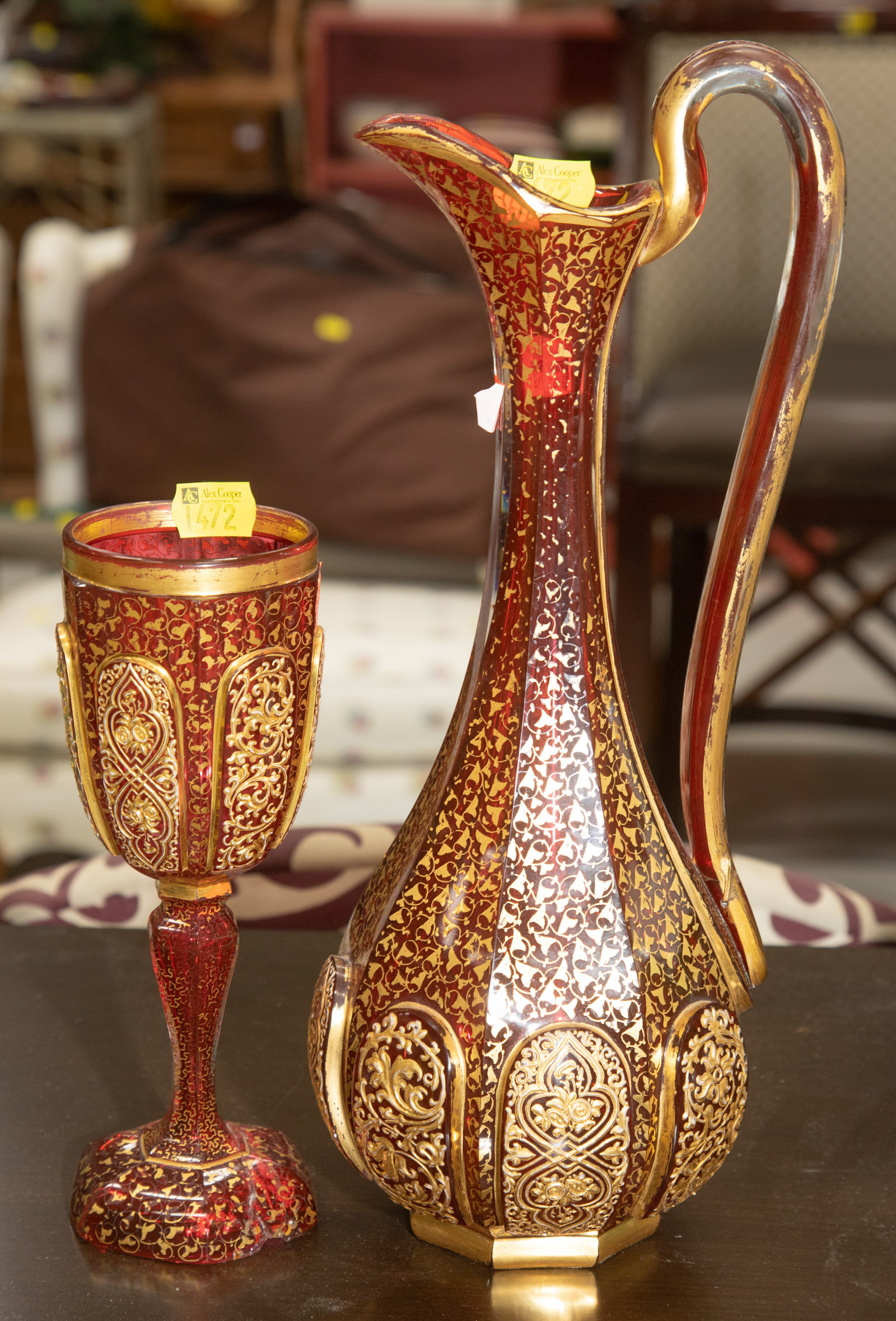 Appraisal: GERMAN GILT RUBY GLASS EWER GOBLET Early th century probably