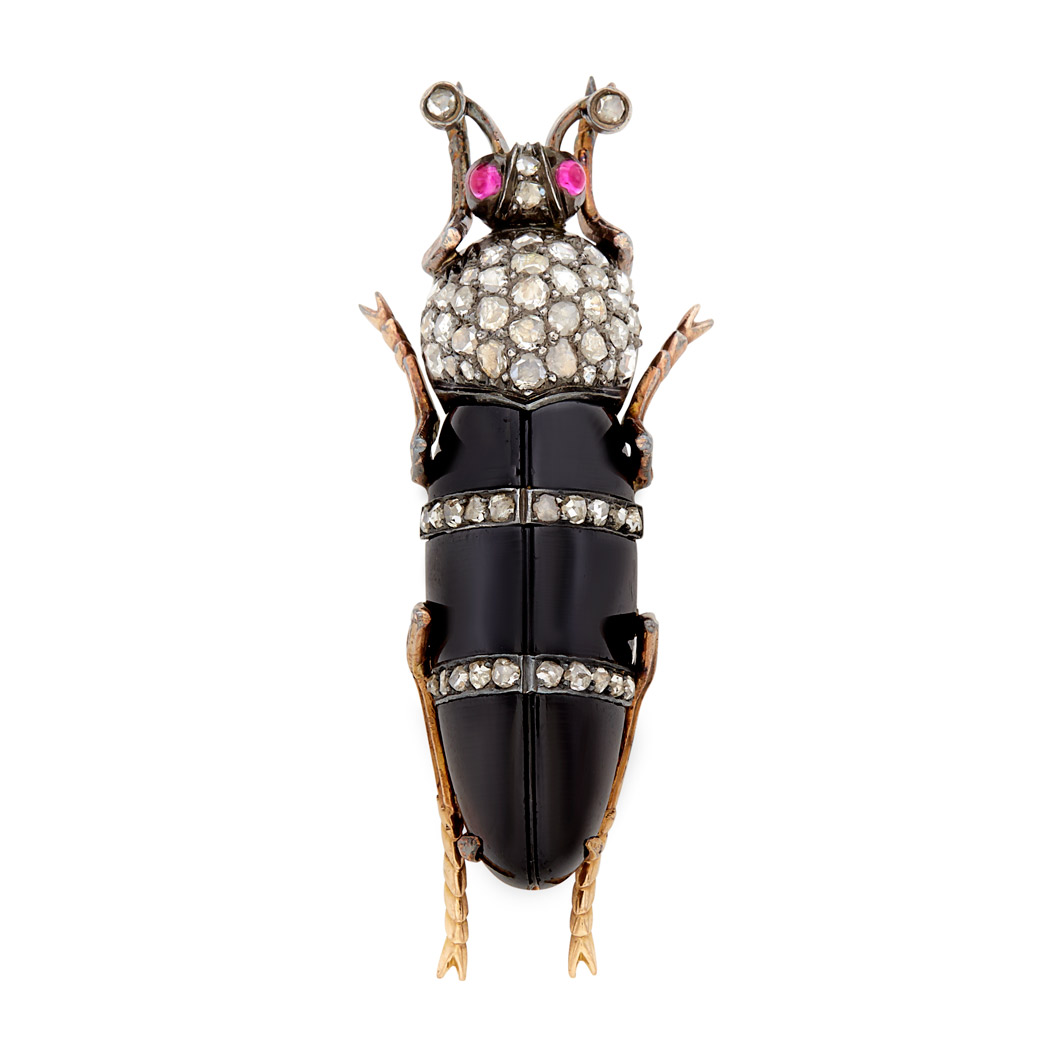 Appraisal: Antique Gold Silver Cabochon Garnet and Diamond Insect Pin One