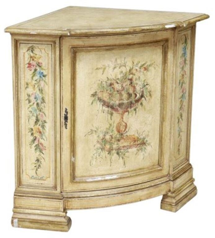 Appraisal: Italian Venetian painted corner cabinet th c shaped top over