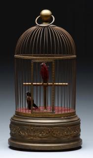 Appraisal: Large Double Bird in Cage Automaton Both birds articulate and