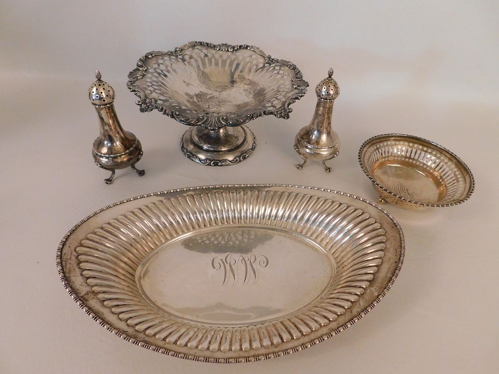 Appraisal: PIECES STERLING HOLLOWARE Includes in bread tray footed and reticulated