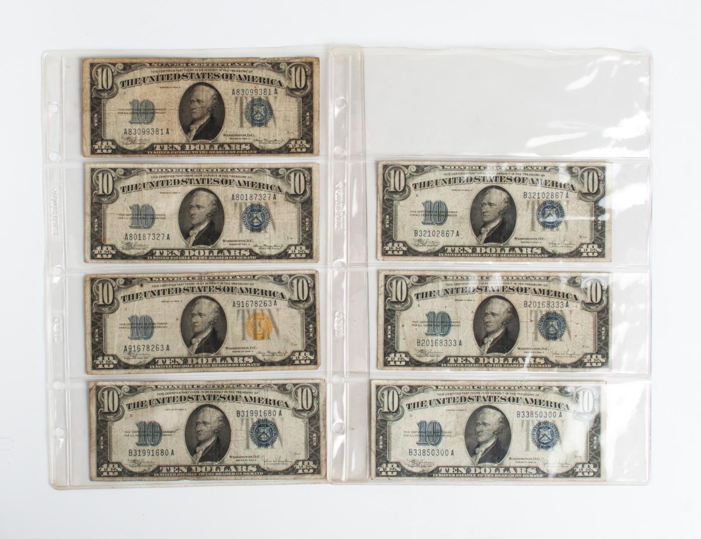 Appraisal: Seven U S silver certificates comprising two A G VG