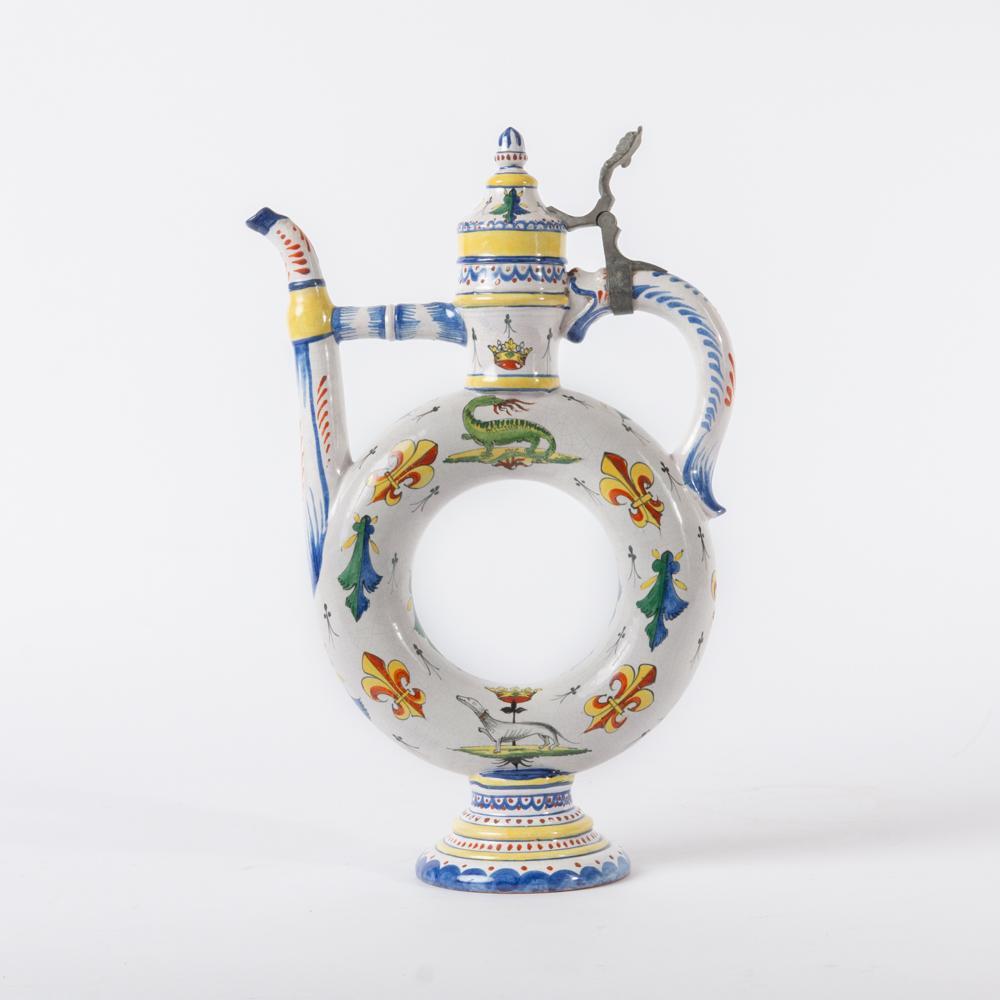 Appraisal: ANTIQUE FRENCH FAIENCE EWER FRANCIS I CLAUDE EMBLEMS A French