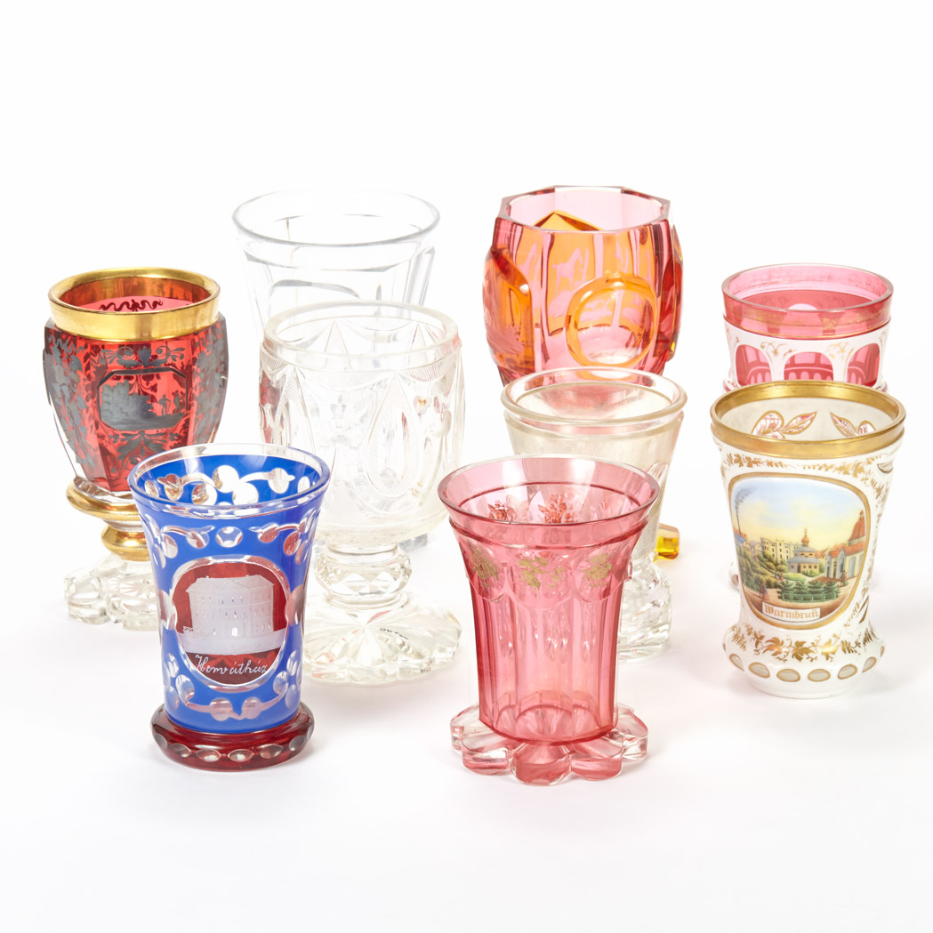 Appraisal: Group of Nine Bohemian Glass Goblets and Beakers Most late