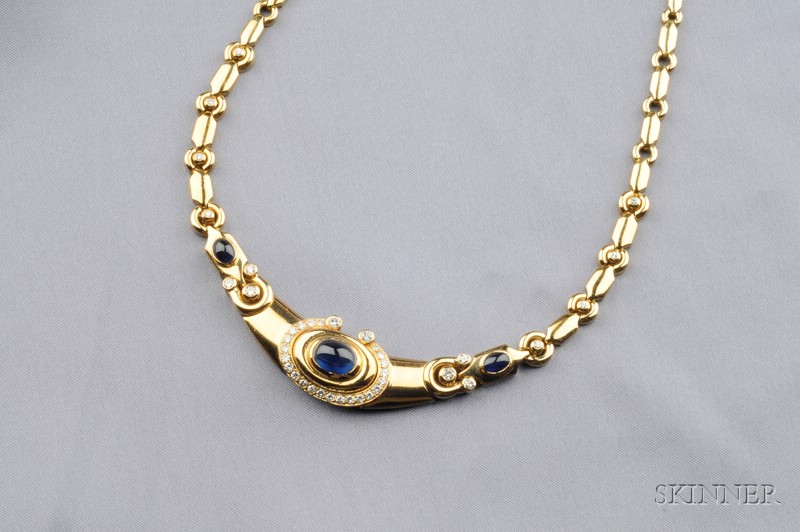 Appraisal: kt Gold Sapphire and Diamond Necklace set with three cabochon