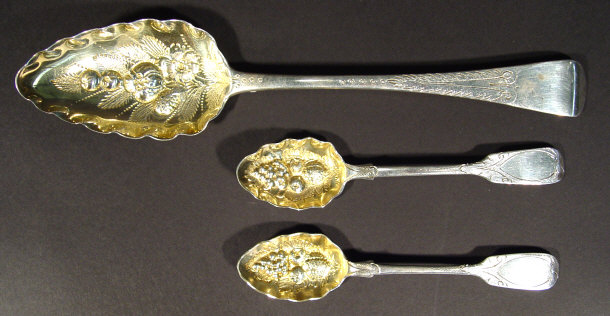 Appraisal: Georgian silver berry spoon and two Victorian berry spoons all