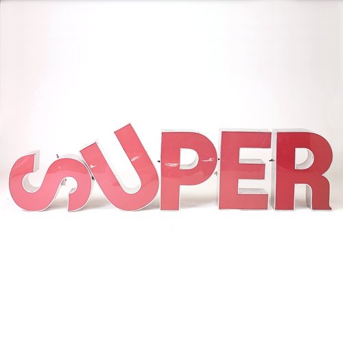 Appraisal: Five aluminum and red plastic light-up advertising letters s S-U-P-E-R