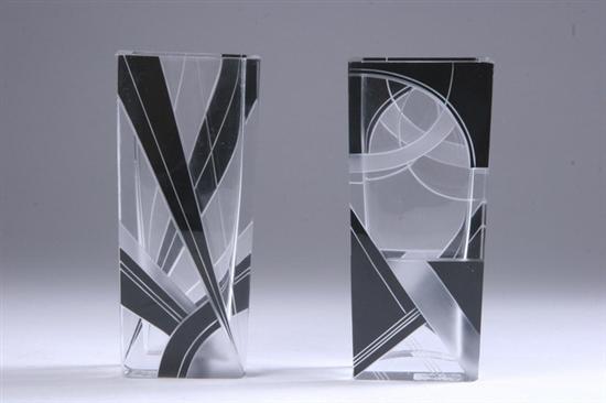 Appraisal: TWO CZECH ART DECO ENAMELLED GLASS VASES Circa 's Rectangular