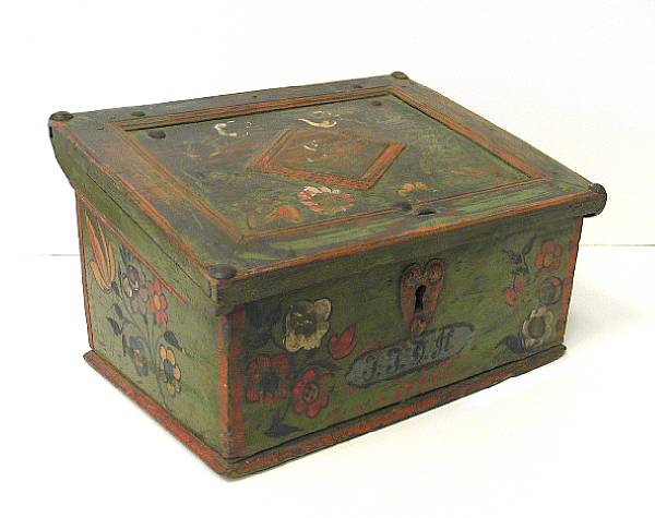 Appraisal: A Continental or Pennsylvania hinged slant lid document box th