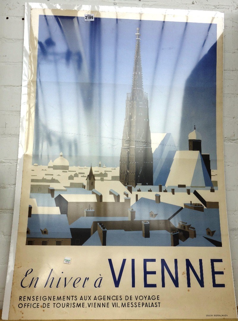 Appraisal: An vintage tourism poster Wagner En Hiver A Vienne lithograph