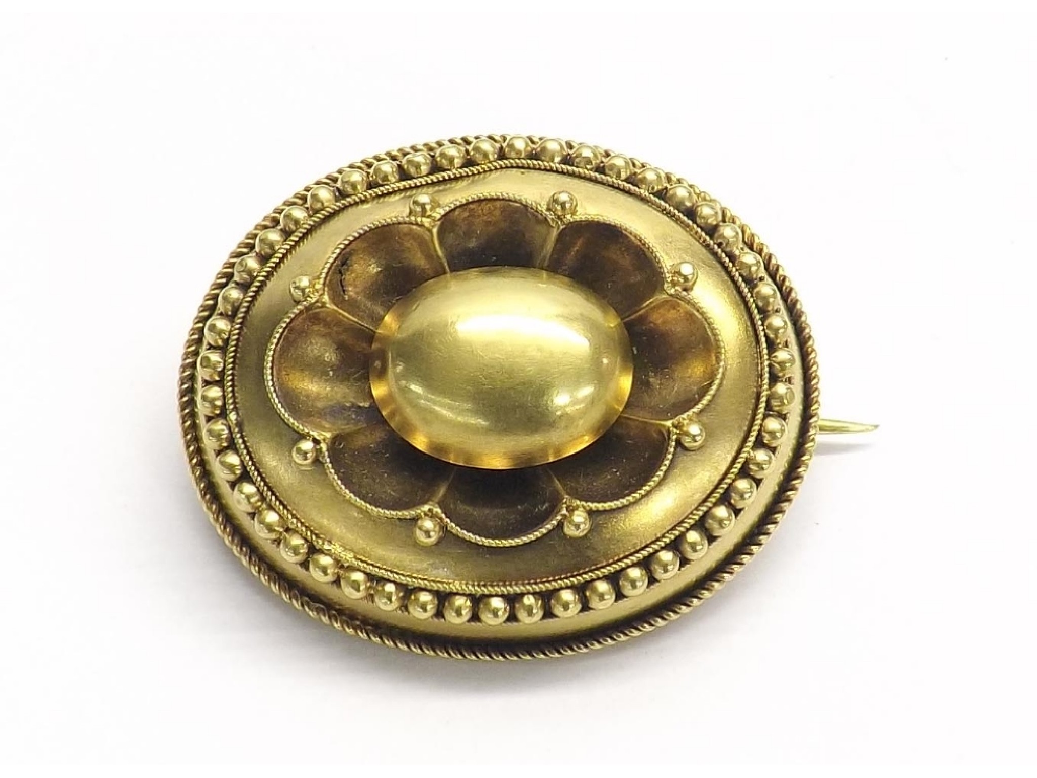 Appraisal: Antique oval yellow gold brooch with glazed locket reverse inscribed