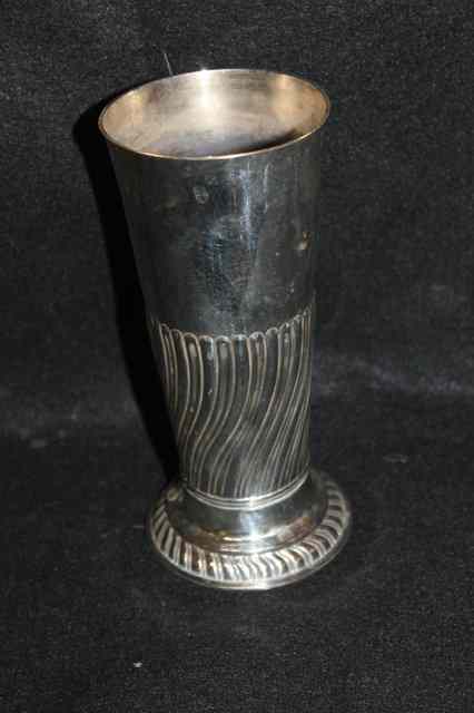 Appraisal: A SILVER VASE of tapering cylindrical form with half fluted