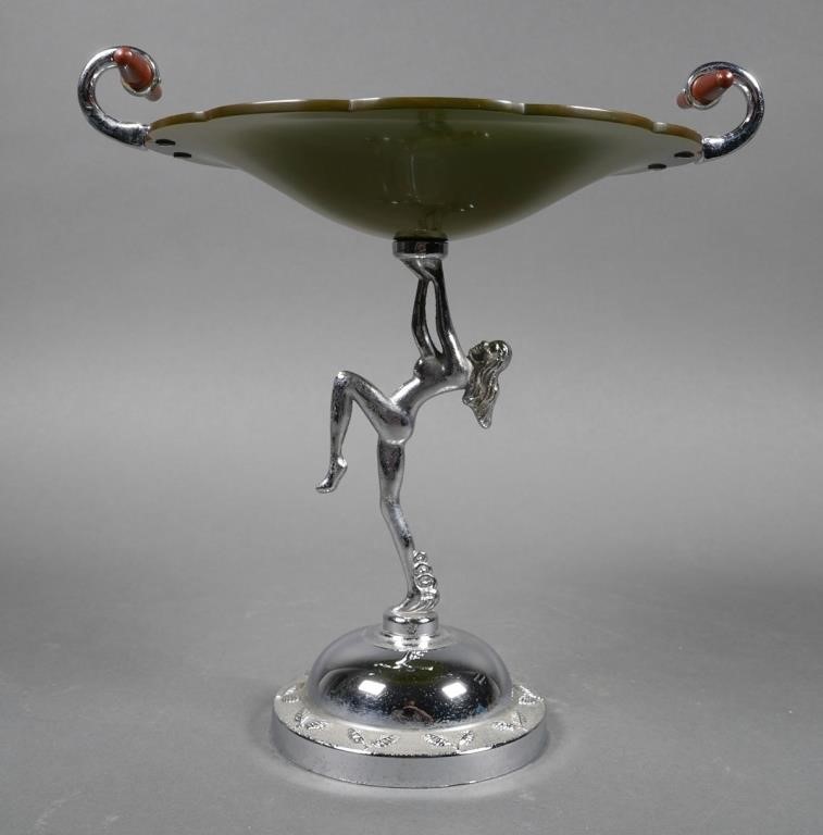 Appraisal: ART DECO NUDE COMPOTE BAKELITEBakelite and chrome Art Deco nude