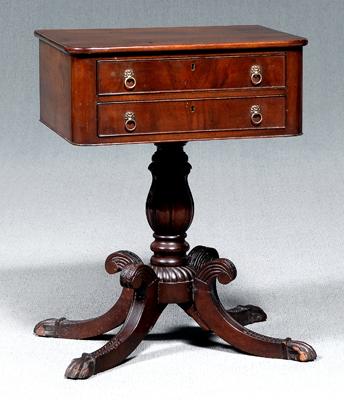 Appraisal: Classical style mahogany work table poplar secondary some elements possibly