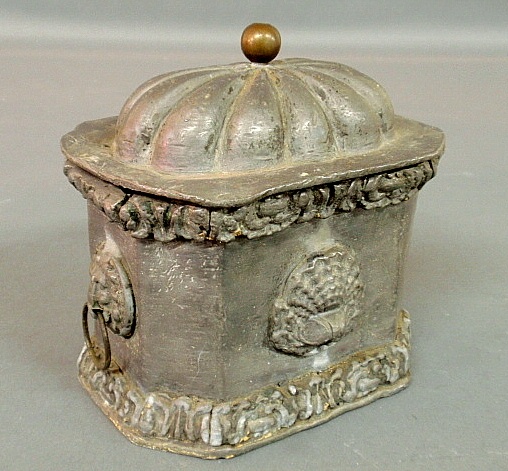 Appraisal: - Rare lead tobacco box c with lion mask handles