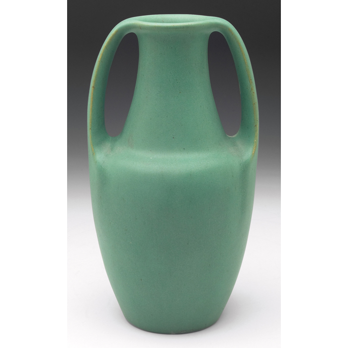 Appraisal: Teco vase designed by Fritz Albert handled form covered with