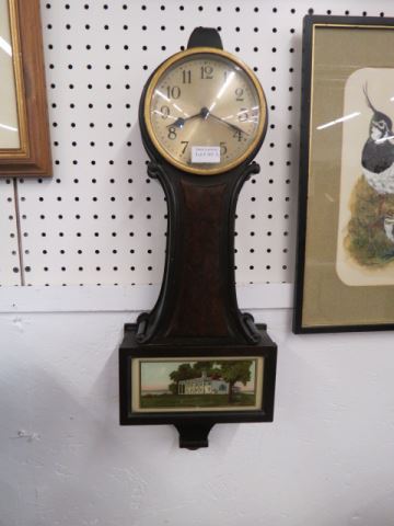 Appraisal: New Haven Banjo Wall Clock mahogany case scene of Monticello