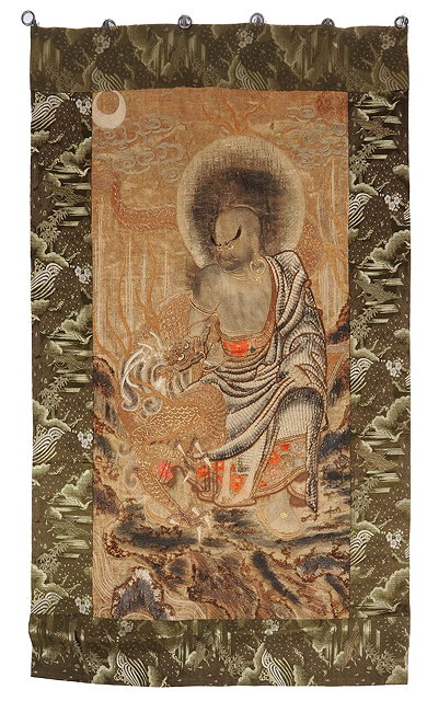 Appraisal: A Japanese embroidered wall hanginglate th Centurya rakan in a